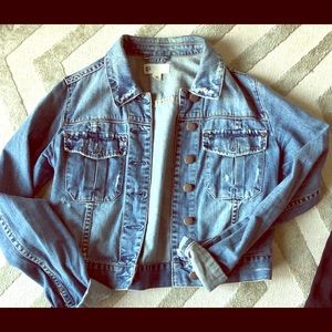 The Bay -Cropped Distressed Denim Jacket